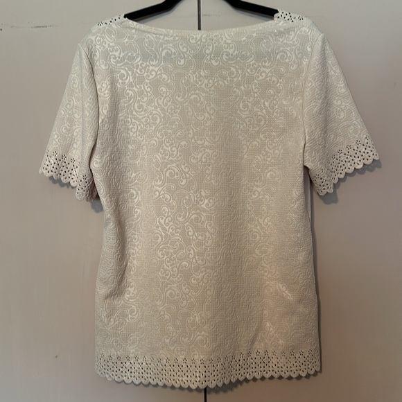 5/$25 will bundle Creamy laser cut short sleeve top with jacquard detail - Picture 5 of 5